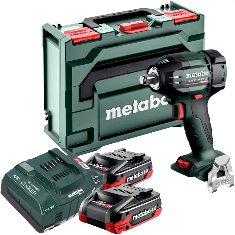 SSW 18 LTX 550 BL accu-slagmoersleutel 18 V 550 Nm borstelloos + 2x LiHDX accu 4,0 Ah + oplader + metaBOX de Metabo – image du produit