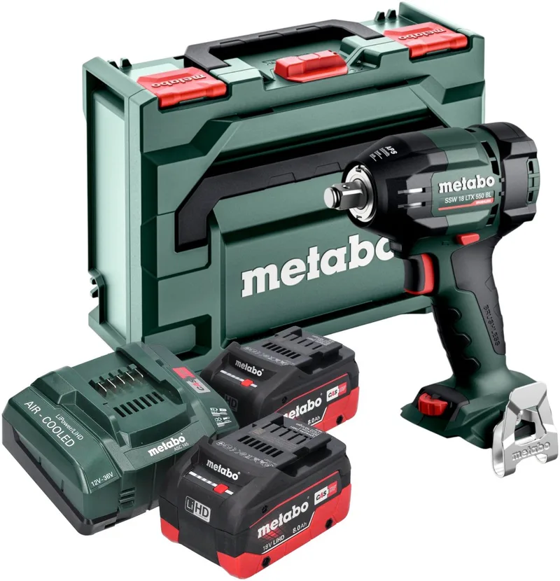 SSW 18 LTX 550 BL accu-slagmoersleutel 18 V 550 Nm borstelloos + 2x LiHD-accu 8,0 Ah + oplader + metaBOX de Metabo – image du produit
