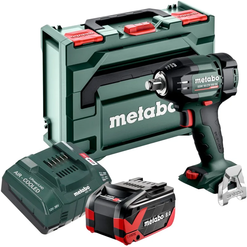 SSW 18 LTX 550 BL accu-slagmoersleutel 18 V 550 Nm borstelloos + 1x LiHDX accu 8,0 Ah + oplader + metaBOX de Metabo – image du produit