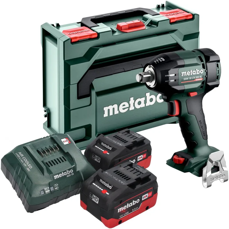 SSW 18 LTX 550 BL accu-slagmoersleutel 18 V 550 Nm borstelloos + 2x LiHD accu 5,5 Ah + oplader + metaBOX de Metabo – image du produit