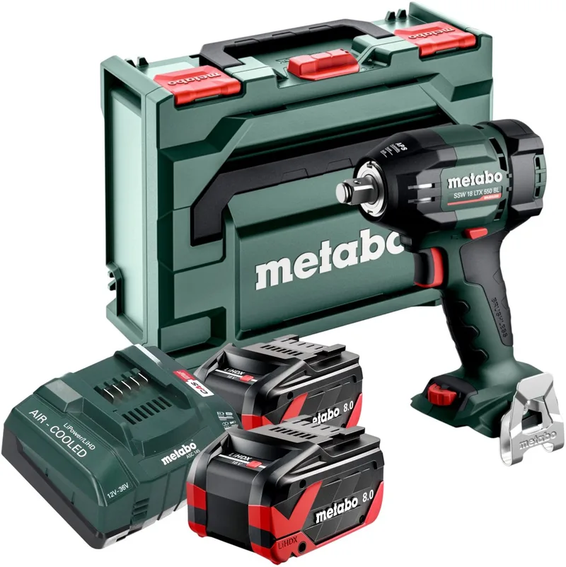 SSW 18 LTX 550 BL accu-slagmoersleutel 18 V 550 Nm borstelloos + 2x LiHDX accu 8,0 Ah + oplader + metaBOX von Metabo – Produktbild
