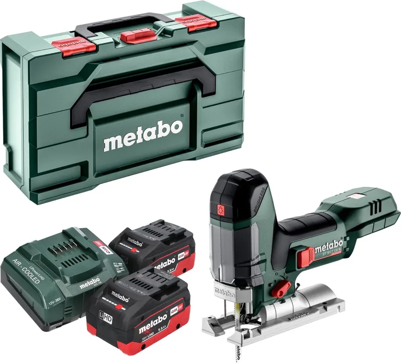 ST 18 LT 130 BL accu-decoupeerzaag 18 V 130 mm borstelloos + 2x LiHD-accu 5,5 Ah + oplader + Metabox van Metabo – productafbeelding