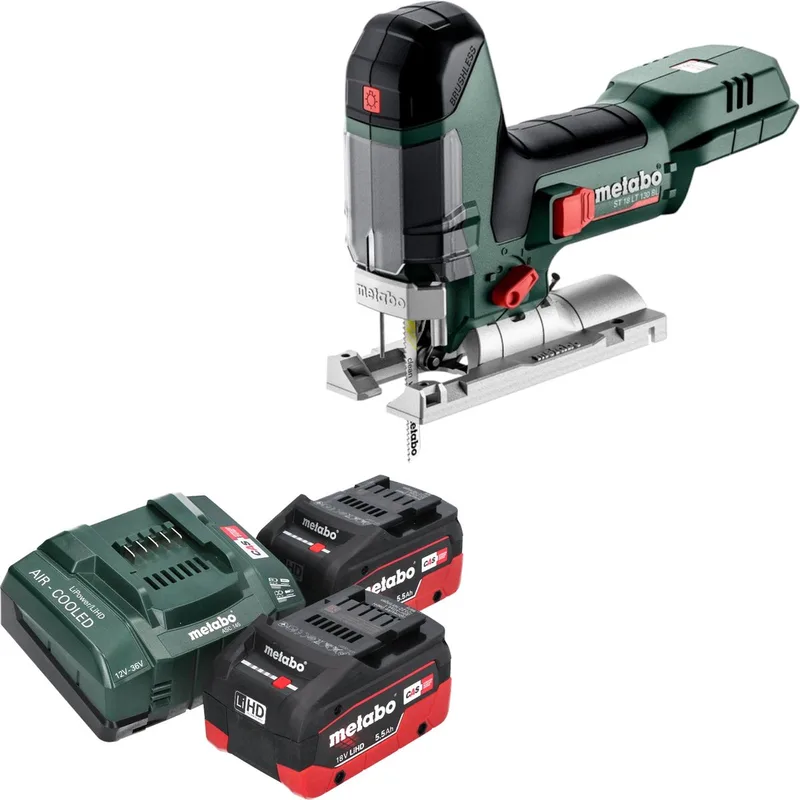 ST 18 LT 130 BL accudecoupeerzaag 18 V 130 mm borstelloos + 2x LiHD accu 5,5 Ah + lader von Metabo – Produktbild