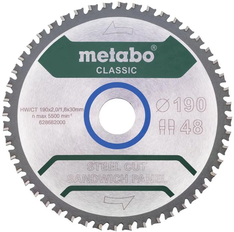 Steel Cut/Sandwich Panel - Cirkelzaagblad - 190mm - 48 Tanden - Carbide Material de Metabo – image du produit