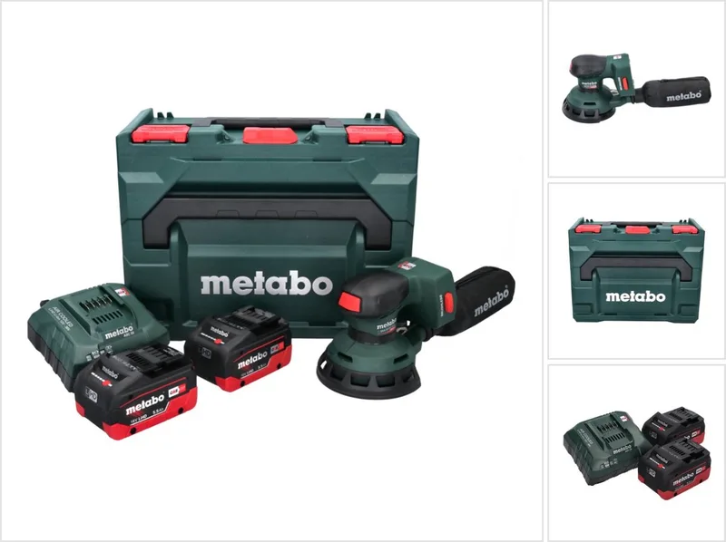 SXA 18 LTX 125 BL accu excenterschuurmachine 18 V 125 mm borstelloos + 2x accu 5,5 Ah + lader + metaBOX fra Metabo – produktbillede