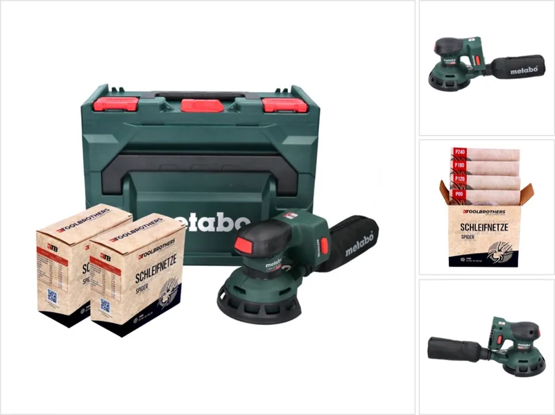 SXA 18 LTX 125 BL accu excentrische schuurmachine 18 V 125 mm ( 600146840 ) borstelloos + 2x Toolbrothers SPIDER netschuurset + metaBOX - zonder accu, zonder lader van Metabo – productafbeelding