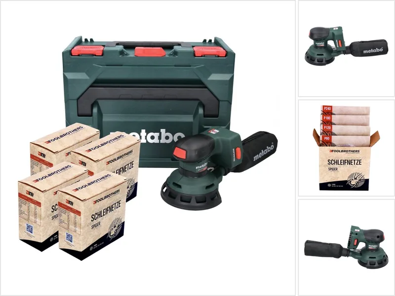 SXA 18 LTX 125 BL accu excentrische schuurmachine 18 V 125 mm ( 600146840 ) borstelloos + 4x Toolbrothers SPIDER netschuurset + metaBOX - zonder accu, zonder lader van Metabo – productafbeelding