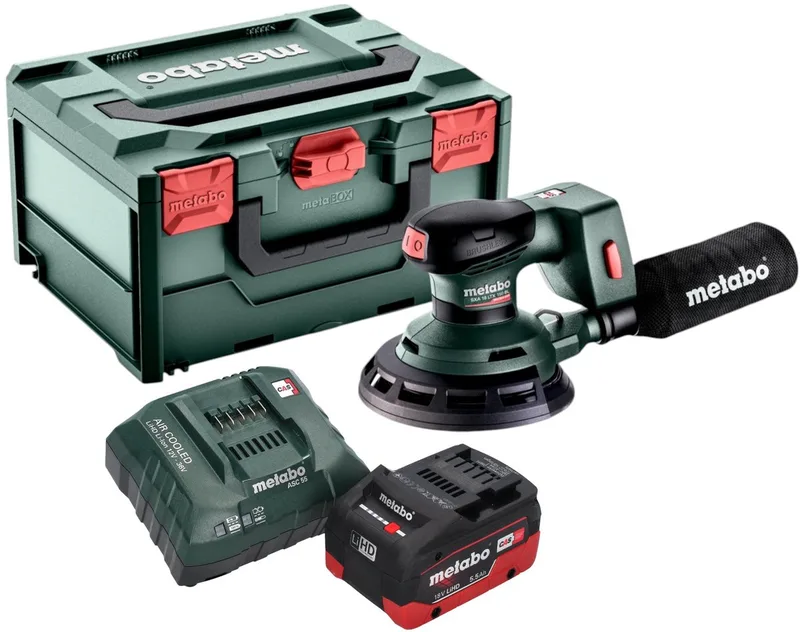 SXA 18 LTX 150 BL Accuschuurmachine 18 V 150 mm borstelloos + 1x LiHD accu 5.5 Ah + lader + metaBOX van Metabo – productafbeelding