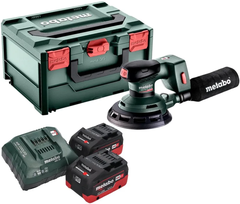 SXA 18 LTX 150 BL Accuschuurmachine 18 V 150 mm borstelloos + 2x LiHD accu 5.5 Ah + lader + metaBOX by Metabo – product image
