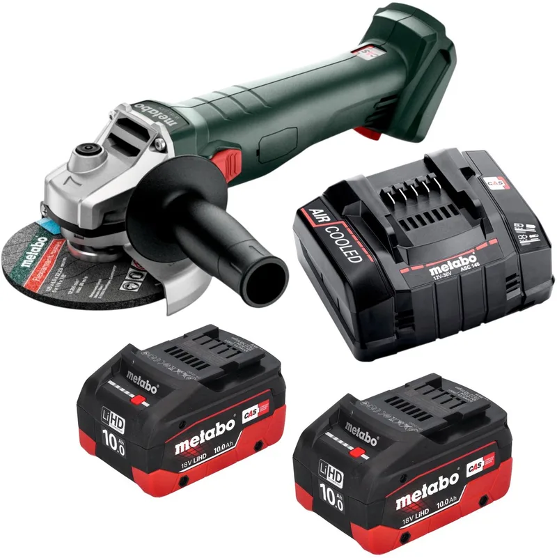 W 18 7-125 accu-haakse slijper 18 V 125 mm + 2x LiHD-accu 10,0 Ah + oplader från Metabo – produktbild
