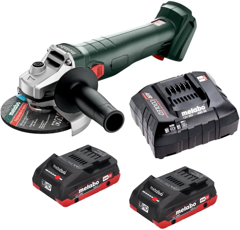 W 18 7-125 accu-haakse slijper 18 V 125 mm + 2x LiHD-accu 4,0 Ah + oplader van Metabo – productafbeelding