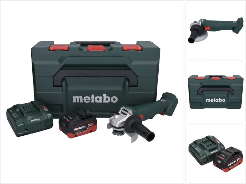 W 18 L 9-125 accu haakse slijper 18 V 125 mm + 1x accu 5,5 Ah + oplader + metaBOX fra Metabo – produktbillede