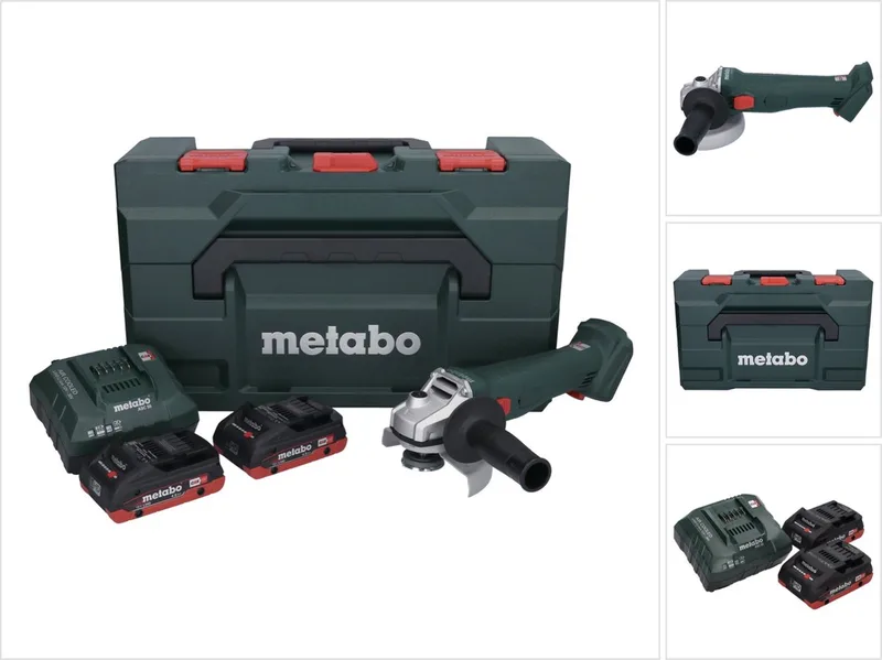 W 18 L 9-125 accu haakse slijper 18 V 125 mm + 2x accu 4,0 Ah + oplader + metaBOX van Metabo – productafbeelding