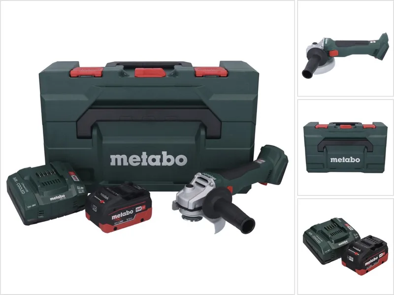 W 18 L BL 9-125 accu-haakse slijper 18 V 125 mm borstelloos + 1x accu 5,5 Ah + oplader + metaBOX von Metabo – Produktbild