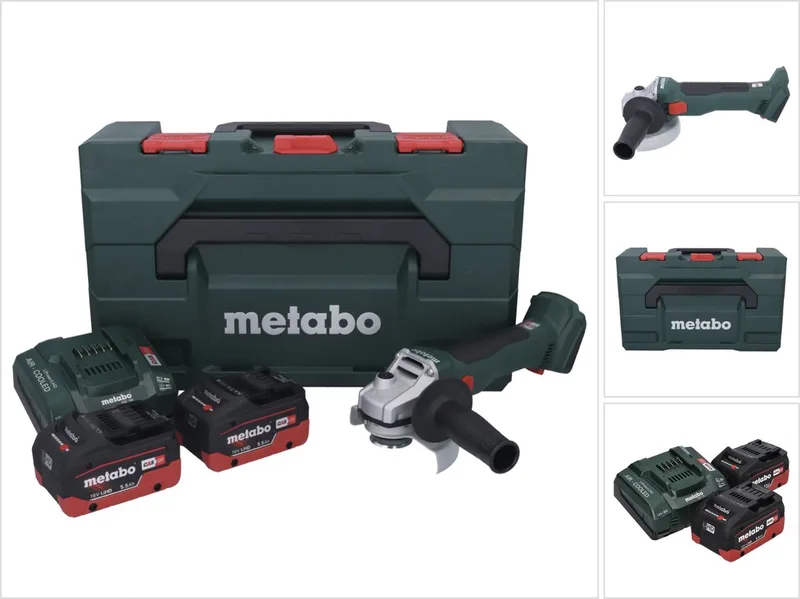 W 18 L BL 9-125 accu haakse slijper 18 V 125 mm borstelloos + 2x accu 5,5 Ah + oplader + metaBOX van Metabo – productafbeelding