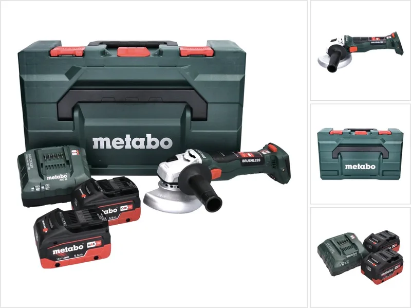 W 18 LT BL 11-125 accu haakse slijper 18 V 125 mm ( 613052840 ) borstelloos + 2x accu 5,5 Ah + lader + metaBOX de Metabo – image du produit