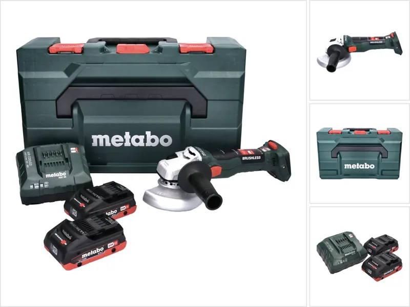 W 18 LT BL 11-125 accu haakse slijper 18 V 125 mm borstelloos + 2x accu 4.0 Ah + lader + metaBOX van Metabo – productafbeelding