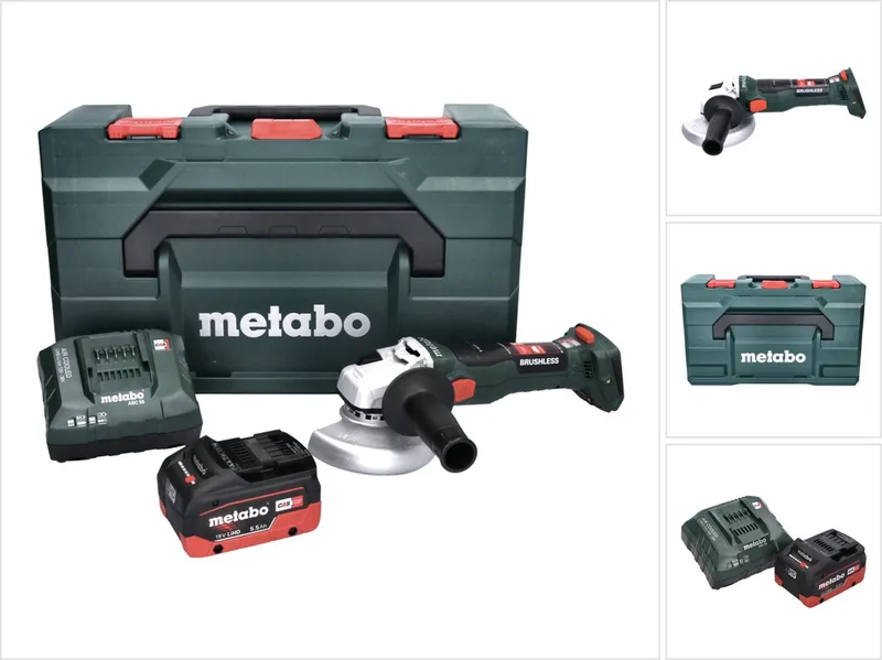 W 18 LT BL 11-125 accu haakse slijper 18 V 125 mm borstelloos + 1x oplaadbare accu 5,5 Ah + lader + metaBOX von Metabo – Produktbild