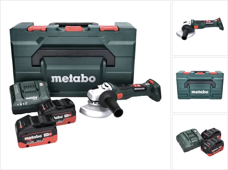W 18 LT BL 11-125 accu haakse slijper 18 V 125 mm borstelloos + 2x accu 8.0 Ah + lader + metaBOX von Metabo – Produktbild