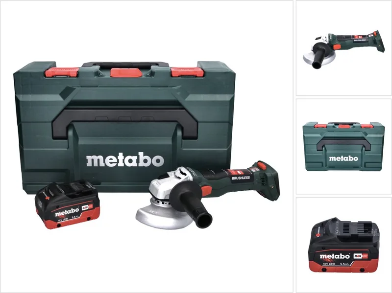 W 18 LT BL 11-125 Snoerloze haakse slijper 18 V 125 mm borstelloos + 1x oplaadbare accu 5,5 Ah + metaBOX - zonder lader de Metabo – image du produit