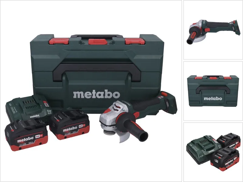 WB 18 LTX BL 15-125 Quick accu-haakse slijper 18 V 125 mm borstelloos + 2x accu 8,0 Ah + oplader + metaBOX van Metabo – productafbeelding