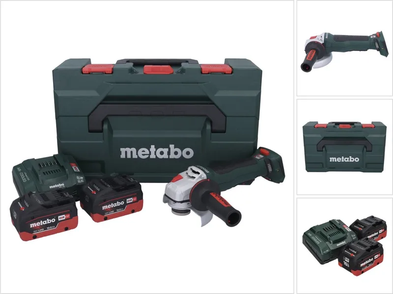 WPB 18 LT BL 11-125 Quick accu haakse slijper 18 V 125 mm borstelloos + 2x accu 10,0 Ah + oplader + metaBOX de Metabo – image du produit