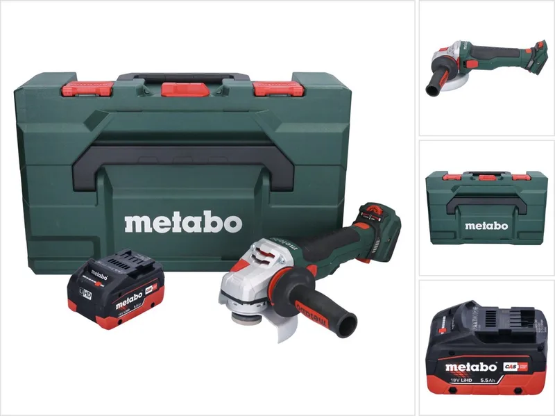 WVB 18 LTX BL 15-125 Quick accu haakse slijper 18 V 125 mm borstelloos + 1x oplaadbare accu 5,5 Ah + metaBOX - zonder lader fra Metabo – produktbillede