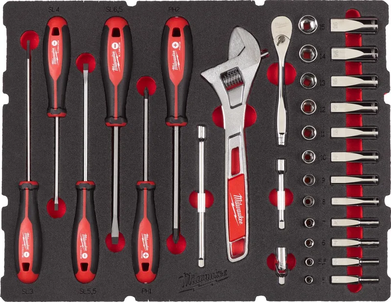 ¼˝ Gereedschapset inclusief ratel in PACKOUT™ Schuiminzetstuk - 35-delig - 4932480717 de Milwaukee, Bleu – image du produit