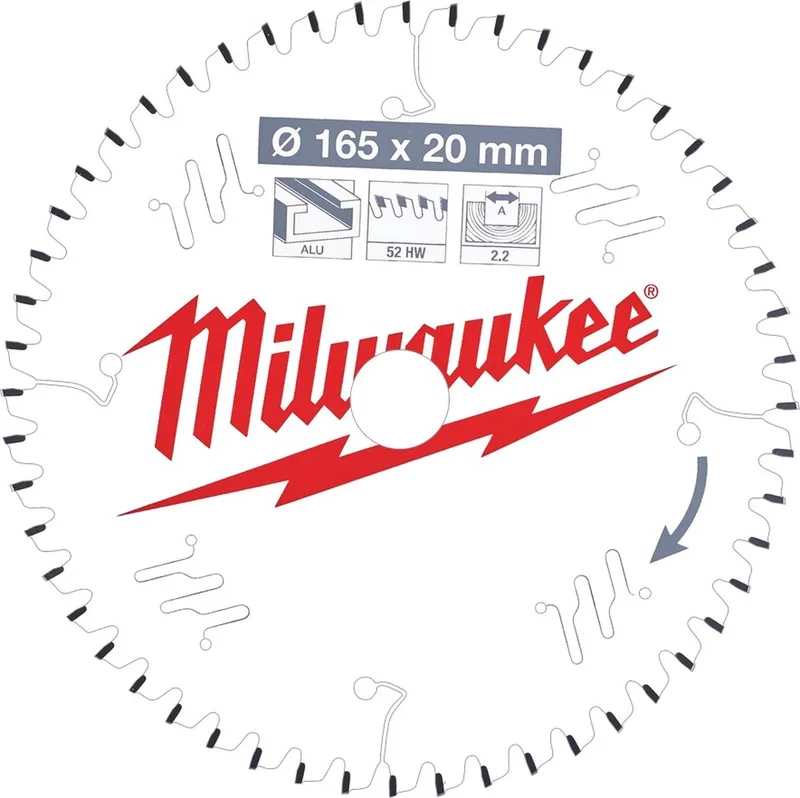 Cirkelzaagblad - 165 mm - Aluminium en Kunststoffen - PTFE Coating van Milwaukee – productafbeelding