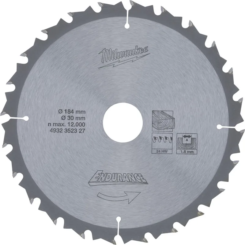 Cirkelzaagblad 184 x 30 mm (24 tanden) van Milwaukee – productafbeelding