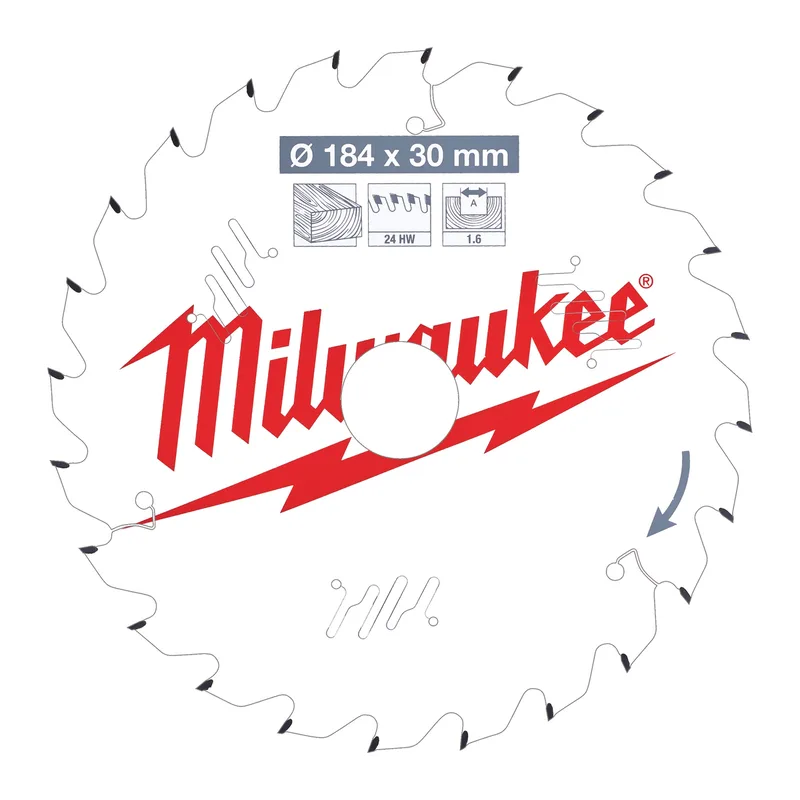 Cirkelzaagblad hout 184 x 30 x 1,6 Thin Kerf ATB 24T +15° - 4932471297 de Milwaukee – image du produit