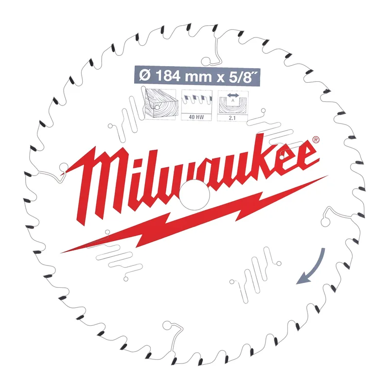Cirkelzaagblad hout 184 x 5/8 x 2,1 Thin Kerf ATB 40T +15° - 4932471379 fra Milwaukee – produktbillede