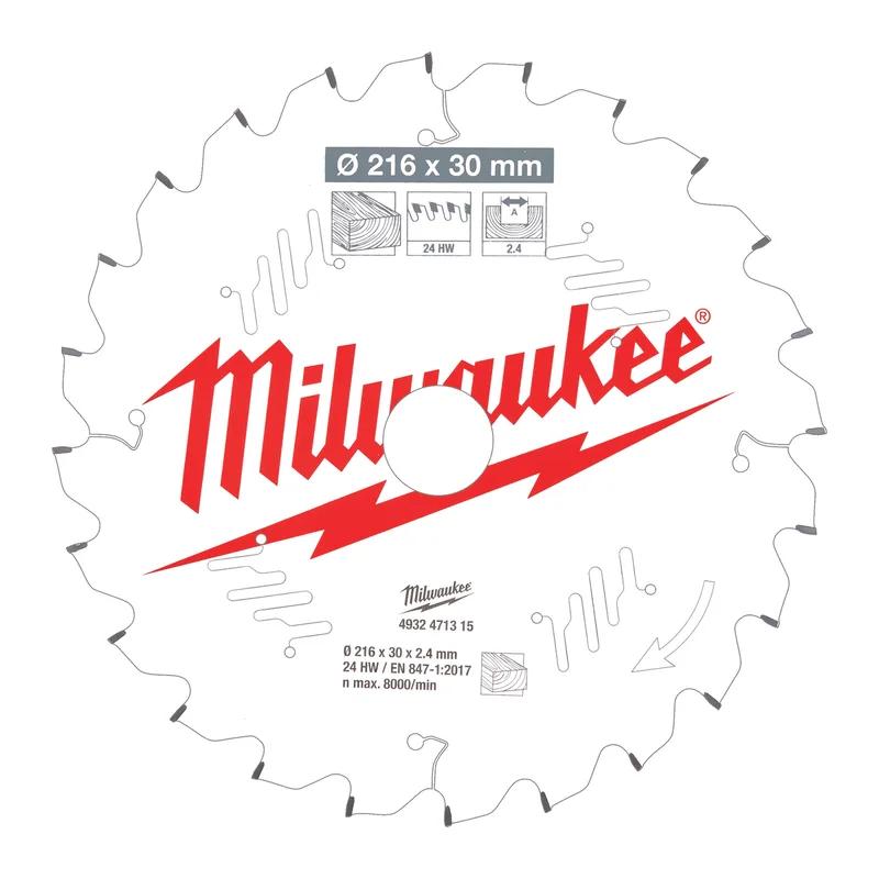 Cirkelzaagblad hout 216 x 30 x 2,4 ATB 24T -5° - 4932471315 von Milwaukee – Produktbild