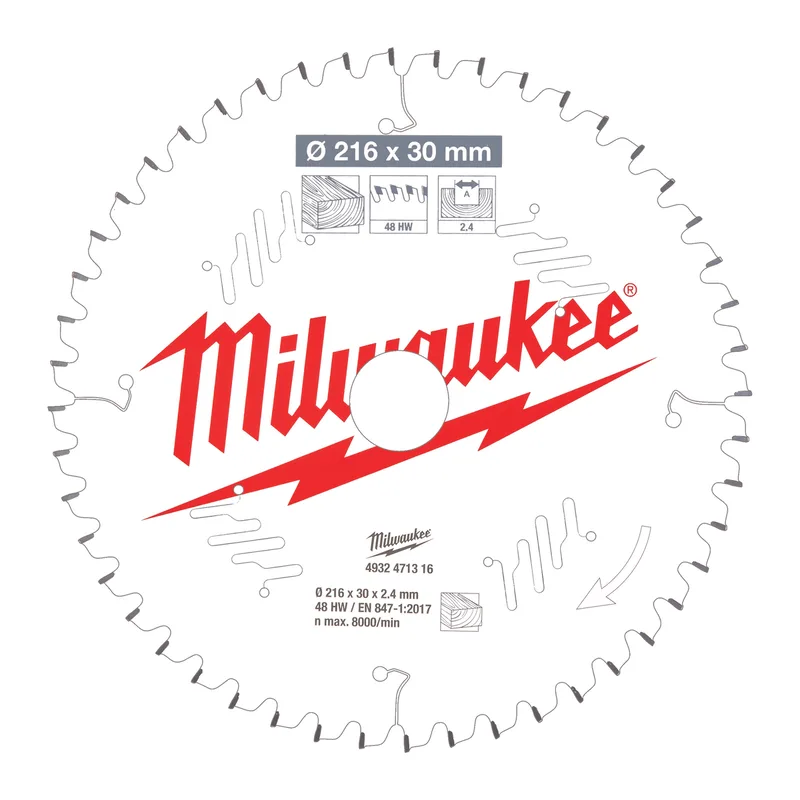 Cirkelzaagblad hout 216 x 30 x 2,4 mm 48T - 4932471316 fra Milwaukee – produktbillede