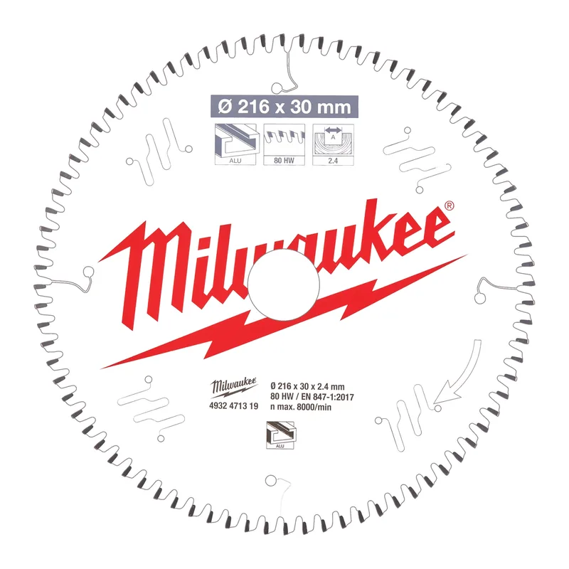 Cirkelzaagblad kunststof en non-ferro 216 x 30 x 2,4 mm 80T - 4932471319 von Milwaukee – Produktbild