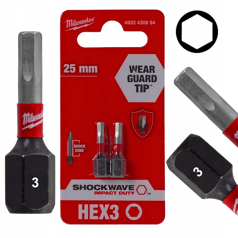 Impact Bits HEX3 25mm Shockwave, 2 Stuks by Milwaukee – product image