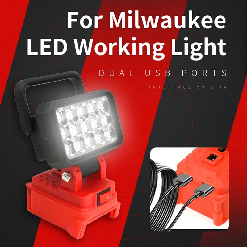 LED Werklamp voor Milwaukee M18 Batterijen - Draagbare 3 inch Spotlight | Superhelder | Draadloos | Outdoor & Noodverlichting de Milwaukee, Rouge – image du produit