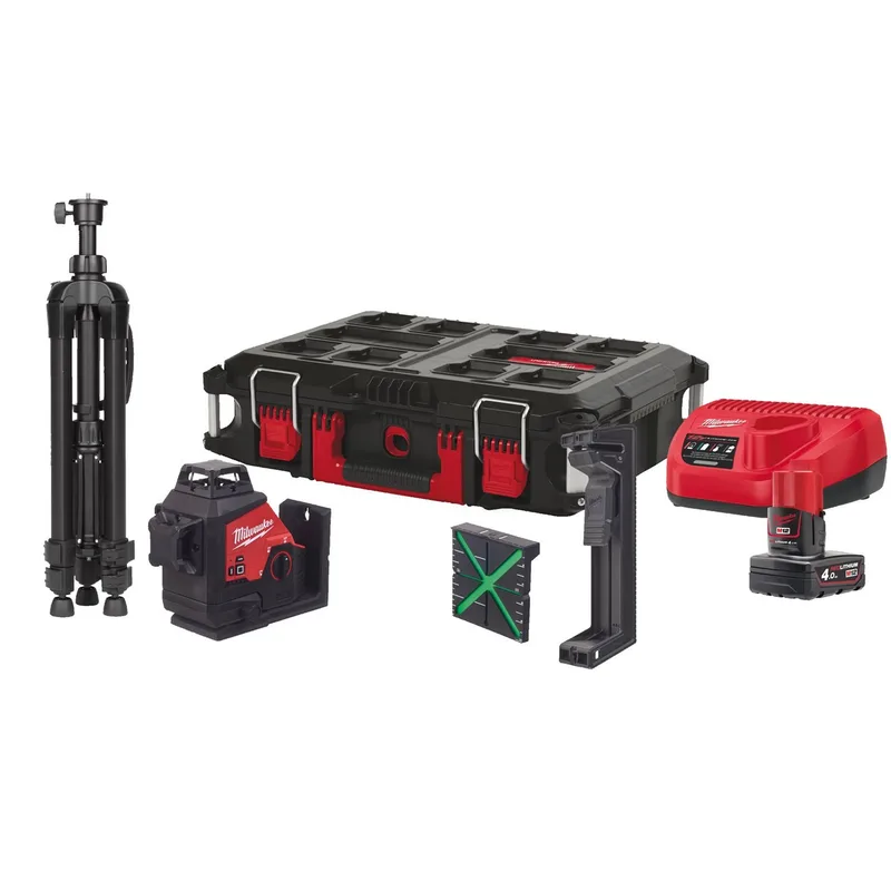M12 3PLSKIT-401P Accu kruislijnlaser 3x360° groen + statief 12V 4.0Ah in PACKOUT™ - 4933499379 de Milwaukee – image du produit