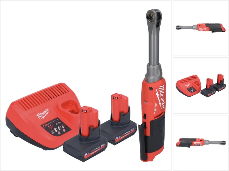 M12 FHIR14LR-502 accu-ratel 12 V 47 Nm 1/4" borstelloos + 2x accu 5,0 Ah + lader fra Milwaukee, Grå – produktbillede