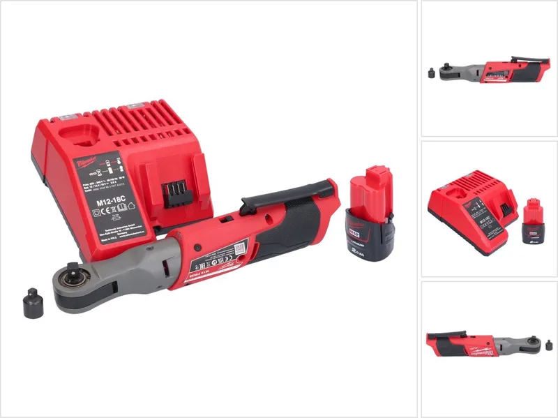 M12 FIR38-201 snoerloze ratel 12 V 75 Nm 3/8" 1/4" + 1x oplaadbare batterij 2.0 Ah + lader von Milwaukee, Grau – Produktbild