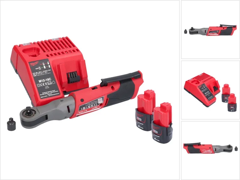M12 FIR38-202 Accu ratel 12 V 75 Nm 3/8" 1/4" + 2x oplaadbare batterij 2.0 Ah + lader von Milwaukee, Rot – Produktbild