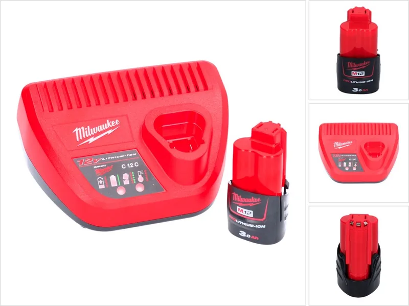 M12 NRG-301 accu-starterset 12 V 3,0 Ah / 3000 mAh Li-ion-accu ( 4932451388 ) + M12-C12C-oplader ( 4932352000 ) van Milwaukee – productafbeelding