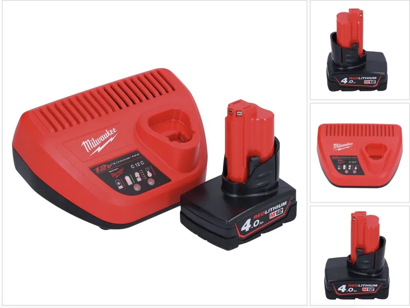 M12 NRG-401 accu-starterset 1x 12 V 4,0 Ah / 4000 mAh Li-ion-accu + C12 C-lader van Milwaukee – productafbeelding