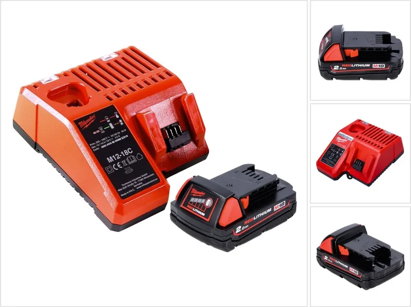 M18 B2 accu-starterset 18 V 1x 2,0 Ah ( 1x 4932430062 ) + M12-18C oplader 12 - 18 V ( 4932352959 ) von Milwaukee – Produktbild