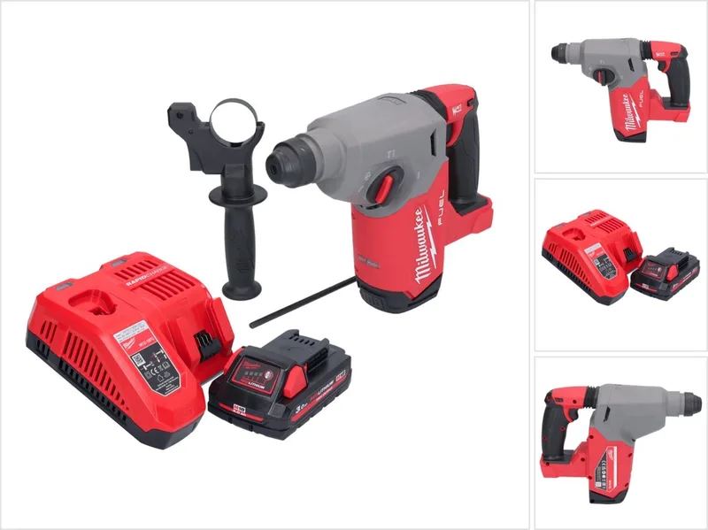 M18 FH-301 accu-boorhamer 18 V 2,5 J SDS plus borstelloos + 1x accu 3,0 Ah + oplader van Milwaukee – productafbeelding