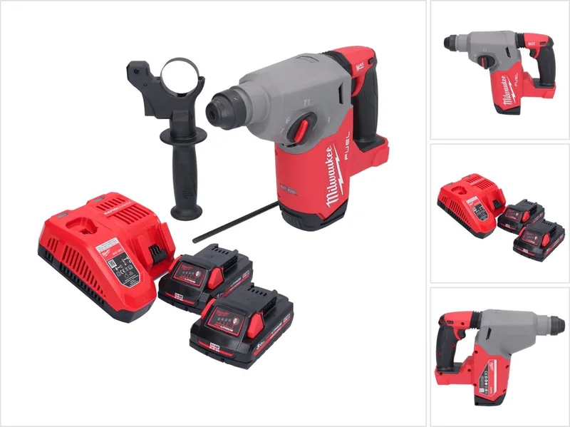 M18 FH-302 accu-boorhamer 18 V 2,5 J SDS plus borstelloos + 2x accu 3,0 Ah + oplader de Milwaukee – image du produit