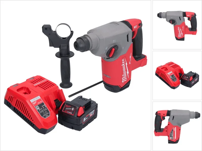 M18 FH-501 accu-boorhamer 18 V 2,5 J SDS plus borstelloos + 1x accu 5,0 Ah + oplader von Milwaukee – Produktbild