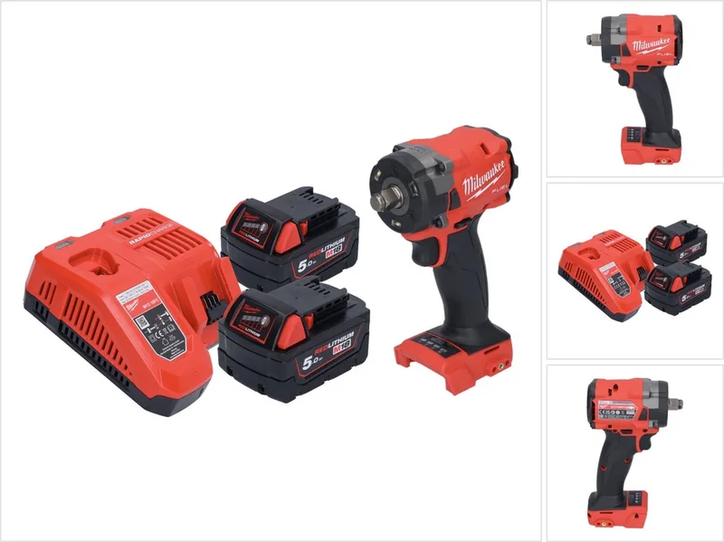 M18 FIW2F12-502 Accu-slagmoersleutel 18 V 339 Nm 1/2" borstelloos + 2x oplaadbare accu 5.0 Ah + lader de Milwaukee – image du produit