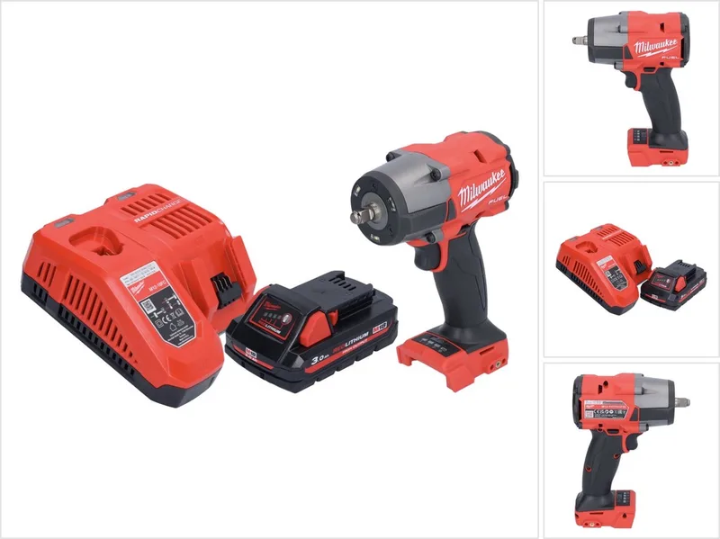 M18 FMTIW2F38-301 Accu-slagmoersleutel 18 V 745 Nm 3/8" brushless + 1x oplaadbare accu 3.0 Ah + lader fra Milwaukee – produktbillede