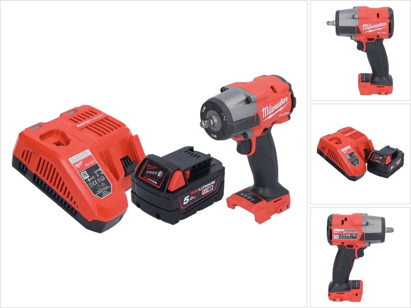 M18 FMTIW2F38-501 Accu-slagmoersleutel 18 V 745 Nm 3/8" borstelloos + 1x oplaadbare accu 5.0 Ah + lader fra Milwaukee – produktbillede